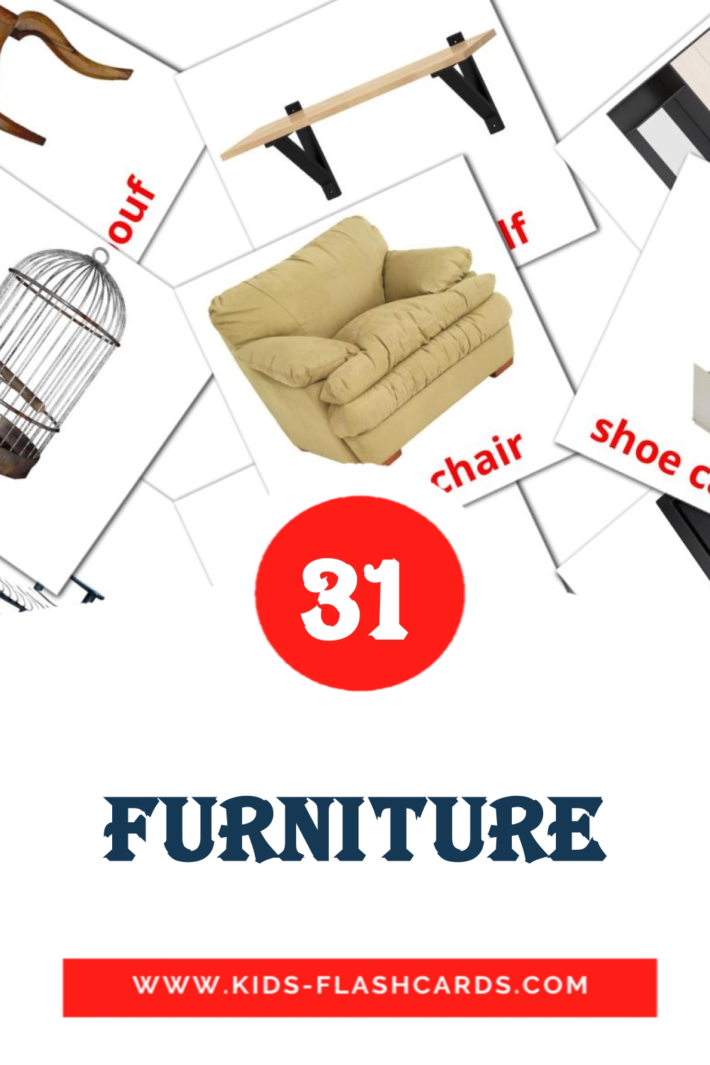 31 Furniture Picture Cards for Kindergarden in english
