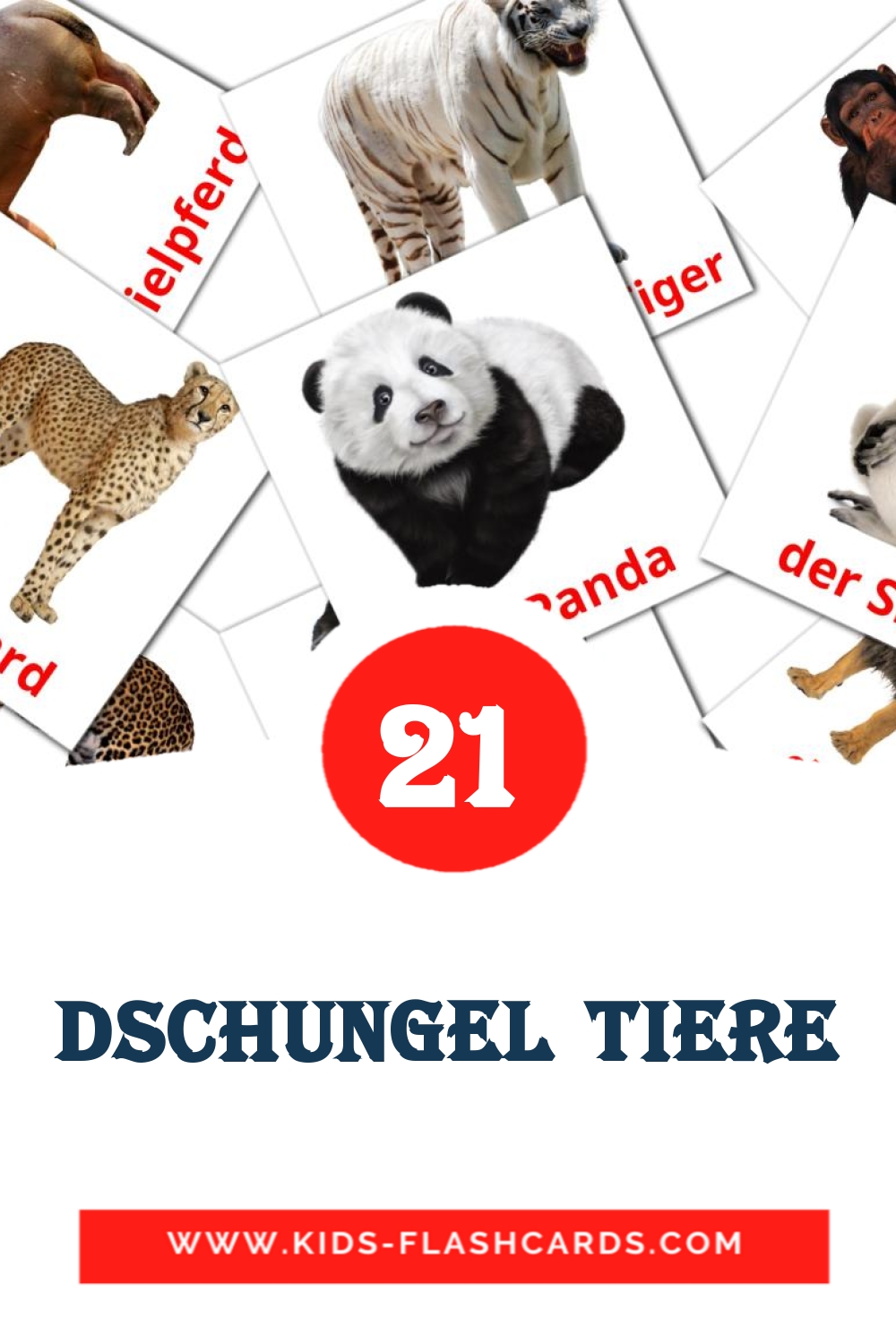 21 Dschungel Tiere Bildkarten für den Kindergarten auf Deutsch