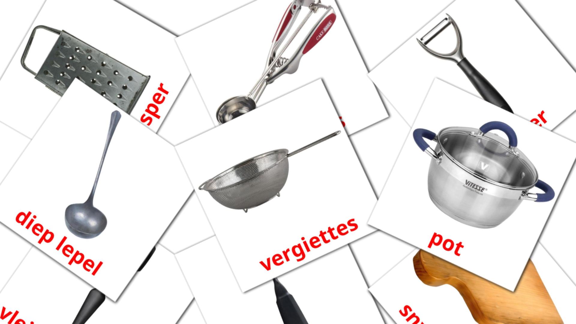 Utensílios de cozinha - Cartões de vocabulário afrikaans
